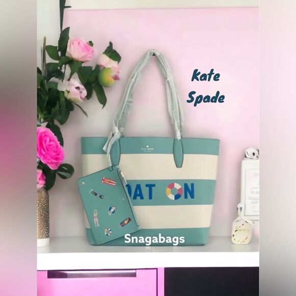 KATE SPADE NWT POOL FLOAT LARGE LEATHER OPEN TOP  TOTE BAG BEACH SUMMER - Picture 1 of 12